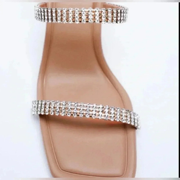 NWT Zara Rhinestone Strap Heeled Leather Sandals size 37 6.5 US - Picture 4 of 14